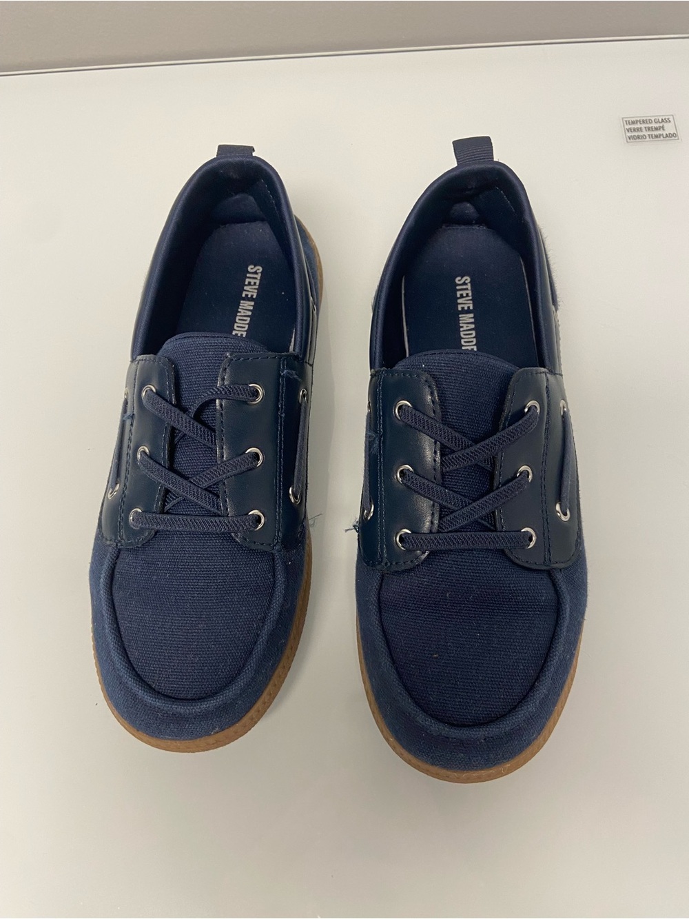 Steve Madden btripp shoes loafers blue slip on stretchy laces sz 5 fabric upper
